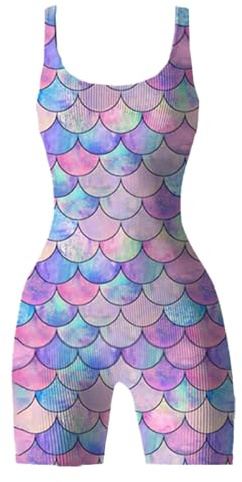 Generisch Damen Overall Fischschuppen Badeanzug Mit Bein Frauen Meerjungfrau Kostüm Jumpsuit Sportanzug Trainingsanzug Surfanzug Damen Bikini