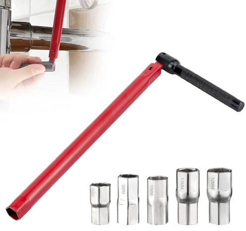 KBIBCK Faucet Installation Tool, Tap Spanner Set with 5pcs 8-12mm Nut Kit, Adjustable Box Spanner Sets Multifunctional Water Pipe Wrench Sink Installer Wrench for Bathroom Kitchen Sink Tap