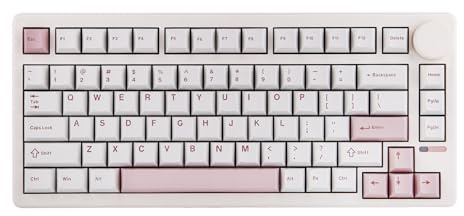 EPOMAKER QK81 Teclado Mecánico Inalámbrico para Juegos de 75%, Programable QMK/Via, Hot-Swappable, 81 Teclas con Perilla Metálica, 2.4Ghz/BT/USB, Gasket, RGB, US ANSI (Blanco, Wisteria Linear)