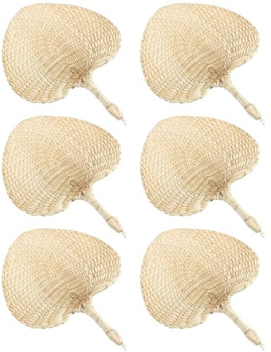 Rafia Ventilatore tenuto a mano, fan della rafia intrecciata, 6 Foglie di palma fatti a mano, fan della rafia, forniture rinfrescanti, per donne, matrimoni, esterni, decorazioni da parete