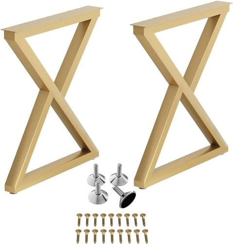 LLHTTDMBDFC Tischgestell, Tischbeine, Industrielle Tischbeine aus Stahl, X-Rahmen, 71 cm x 60 cm, robuste Möbelbeine, goldene Esstischbeine, Bankbeine(Gold)