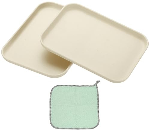 PATIKIL 7.9x5.9 Plateau En Élastique 2 Pack, Beige | Assiettes Rectangulaires Petits Plateaux Plateau De Blé Plats Réutilisable Pour Gâteaux Fruits Salade Cupcake Steak Service