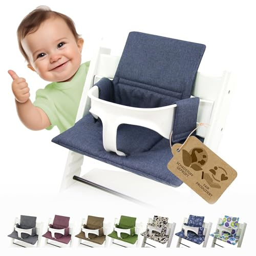 BambiniWelt Ersatzbezug Tripp Trapp – Sitzkissen-Set kompatibel, Stokke Hochstuhl, extra weich, waschbar & langlebig, 2-teiliges Kissen - Klettverschluss, Farbe: meliert marine