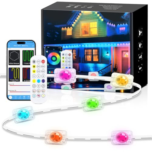 Wisada Permanente Außenbeleuchtung 15M,18LEDs Smart RGBIC Wasserdicht Trauflichter, Bluetooth Außenleuchten Lichtschläuche Outdoor LED Stripe, Mehreren Szenenmodi für Traufe Party Tägliche Deko