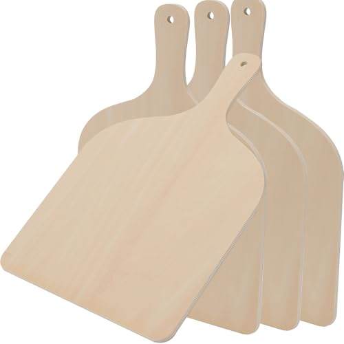 MAKTSAM 4-Piece 12 Inch Wooden Pizza Peel with Comfortable Handle, Pizza Peel Paddle Wood Pizza Spatula Serving Chopping Board for Fruits Bread Cake