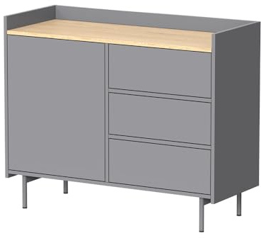 Vicco Kommode Velina, Grau, 100 x 82 cm | mit 3 Schubladen und 1 Tür, zur Aufbewahrung von Kleidung und Alltagsgegenständen