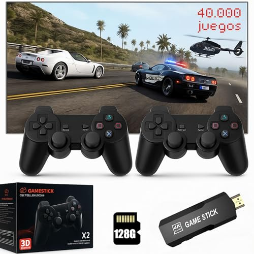 Consola Retro con +40.000 Juegos Arcade Integrados y 128 GB - Consolas de los 90 y 2000: PSP, GameB, PS1, N64, SuperN, MegaD, NeoG, GameB Color, etc. +20 Emuladores - Game Stick Lite Compatible 4k