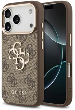CG MOBILE Guess 4G Groß 4G Klassiker Logo Hülle für iPhone 17 Pro (Braun/Gold)