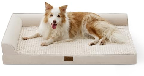 COZY KISS Orthopedic Dog Bed for Extra Large Dog 44x32 inch, XL Pet Sofa, Bolster Foam Bed with Sides, Non-Slip and Egg-Crate Big Dog Couch Bed with Washable Removable Cover, Beige