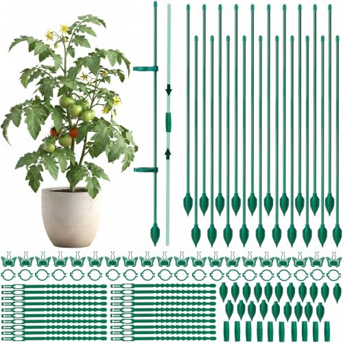 Pflanzenstütze,Einstellbar 30-150cm Tomaten Rankhilfe,mit Verbinder und Schmetterling Clips Rankhilfe Zimmerpflanzen, für Gurken, Tomaten, Orchideen, Bohnen,Pflanzen Stütze（110PCS）