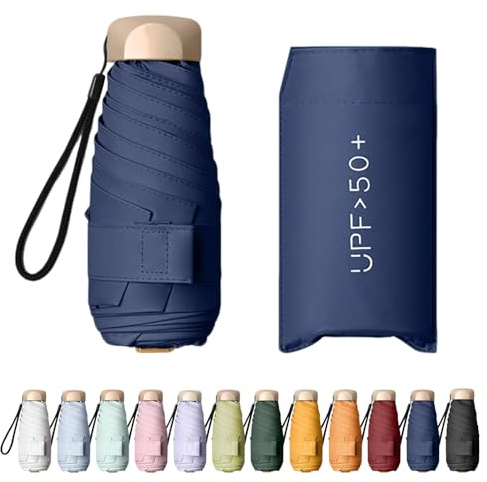 Enreluya Parapluie Pliant Compact, Parapluie de Voyage Mini Pliable, Capsule UV Portable, Protection UV 50+ contre Soleil & Pluie, Parasol Portatif pour Transport Hommes, Femmes, Bleu Marine