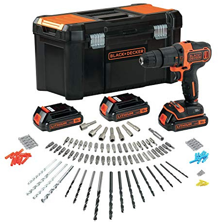 BLACK+DECKER BDCHD181B3A, Taladro de Pistola Perforacion, Taladro a Percusión, Desatornillar 2.5 cm, 1 cm, 40 Nm