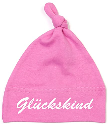 Schnoschi Babymütze in pink mit Glückskind hochwertig Bestickt/gestickt