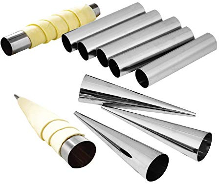 NEWLINE NY Tubes en acier inoxydable 10 pièces Fromage de verseurs fixés, 6 + 4 circulaires coniques formes de pâte cannoli