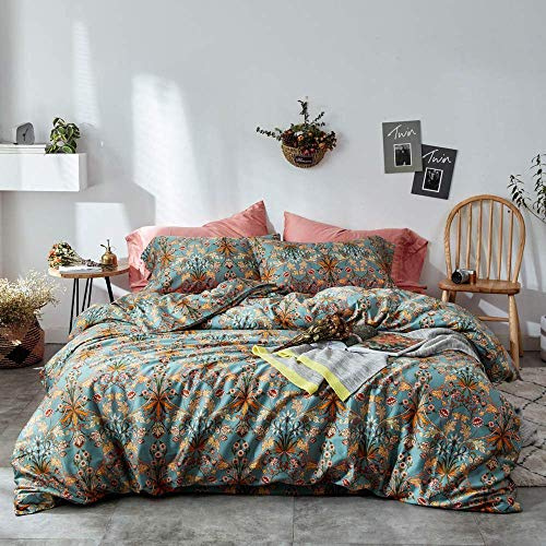 VM Vougemarcket Satin-Bettwäsche-Set, King-Size-Bettbezug, 3-teilig, langstapelig, ägyptische Baumwolle, mit Knopfverschluss, für Erwachsene, glatt, seidig King(1 Duvet Cover + 2 Pillow Shams) Carol