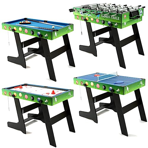 HLC 4 In 1 Multi Game Combination Table Set 4ft Game Table with Accessories, Foosball Table,Ping Pong,Pool Billiards,Air Hockey for Kids Adults Family