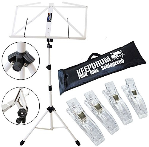 keepdrum MUS3 WH Notenständer Weiss + Tasche + 4 Notenklammern