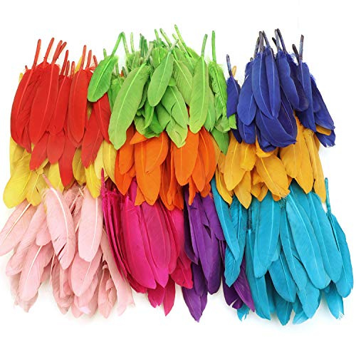 MWOOT Bunte Federn, 240 Stück bunt Gänsefedern, ideal als Dekoration zum Karnival für Halloween Fest Masken, Kostüme und Basteln für Sicher und Ungiftig und Nicht verblassen (10-15 cm)