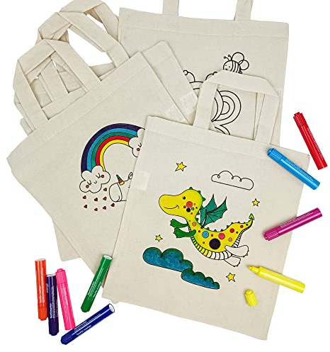Cottonbagjoe | 25 Baumwolltaschen zum Ausmalen | Mandalas, Zoo Tiere | 28x32 cm | Mitgebsel | bedruckt | 5 Motive | kurze Henkel | DIN A4 | Geschenktaschen | Jutebeutel | natur