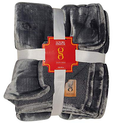 MiaSuite Plaid invernale in Pile anallergico, 130x160 cm - Grigio - Effetto velluto lucente, design elegante, morbido al tatto, lavabile in lavatrice.