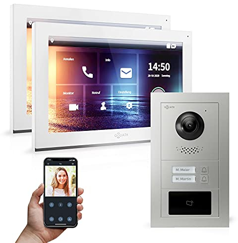 Goliath Hybrid | IP | Full-HD Video Türsprechanlage | App | 1-Fam | 2 x Full-Touchscreen 10 | Aluminium Unterputz Türstation | + RFID | 180° Ultra-Weitwinkel | AV-IPS-532