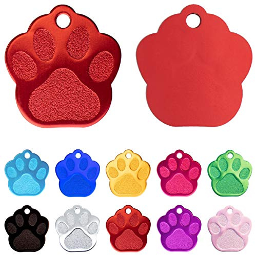 Ibera gifts - Hundemarke mit Gravur und personalisierte Hundemarke in Pfotenform für kleine bis mittelgroße Hunde und Katzen (Rot)