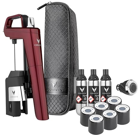 Coravin Timeless Six Plus Wine Preservation System - by-The-Glass Wine Saver - Wine Aerator, 3 Pure Argon Capsules, 6 Screw Caps, Clearing Needle & Carry Case - Burgundy