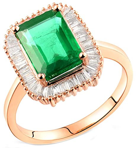 AMDXD Eheringe 18k Rotgold, 2.36ct Smaragd Rechteck Form mit 0.4ct Diamants Damenringe, Frauen, Rose Gold, Gr.63 (20.1)