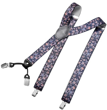 DonDon Hosenträger Herren extra stark blumen 3,5 cm Hosenträger Herren breit in Y-Form lang - Starke Clips passend für Anzug Jeans Chinos Vintage Rockabilly Suspenders
