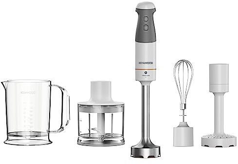 Kenwood Küchengeräte Triblade XL HBM40.306WH Stabmixer, Pürierstab mit abnehmbarem Edelstahl Mixfuß mit 3-Flügel-Messer für schnelleres Pürieren, 850 W, Weiß/Grau