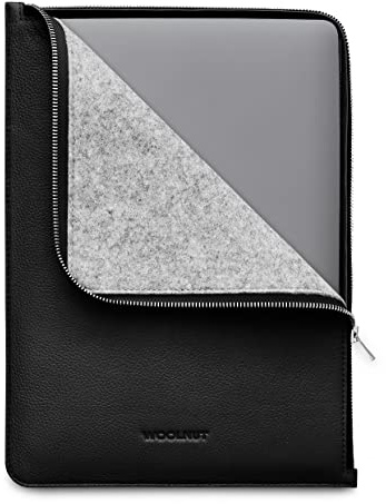Woolnut Leder Folio Zipper Sleeve Case Hülle Tasche für MacBook Pro 13/14 Zoll - Schwarz