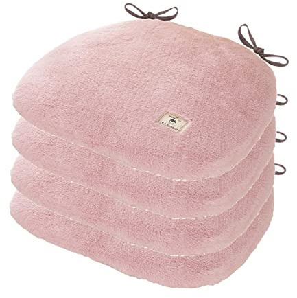 Yadlan Sitzkissen 45x45 4er Set, Filzkissen Stuhlauflage rutschfest, Stuhlkissen Halbrund Landhausstil, Warm PlüSch Sitzpolster Gepolstertes für Den Winter, Glatter PlüSch Bezug Rosa