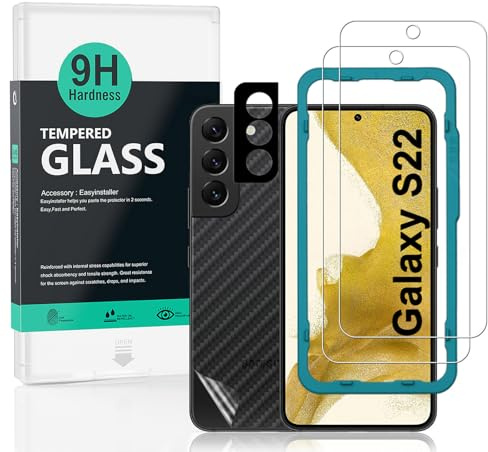 Ibywind Schutzfolie kompatibel mit SamSung Galaxy S22 5G,mit Metall Kamera Schutzfolie, Carbon Fiber Skin für die Rückseite, Inklusive Easy Install Kit (Zentrierrahmen)