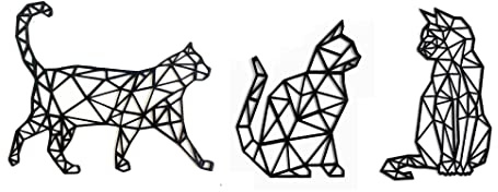 Pet-Jos 3er-Set Katze Wanddeko Holz Katze Wanddekoration 3x Katze Deko Wall Art Geometrische Ornamente Minimalistische Wandkunst Hängende Dekoration Cat Decoration Wall