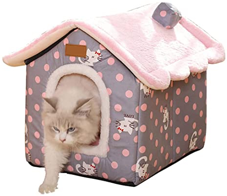 GGoty Hundehütte, Katzenzelt, Bett, Winter, warmes Hundehöhle, weiches Haustier-Schlafkissen, faltbar, für Haustiere, Hunde, Katzen, Kätzchen, Welpen (52 x 43 x 50 cm, Rosa)