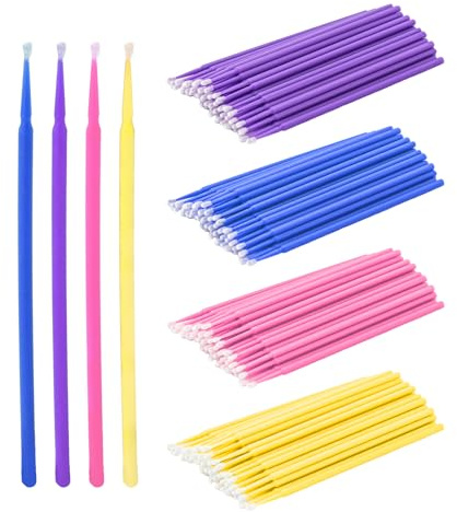 Surplex 400 pezzi Micro Applicatori a Pennello, Quattro Dimensioni Della Testa, 4 Pennelli Color Extension per Extension Ciglia Rimozione, Trucco, Nail Art, Pittura (Viola+Blu+Rosa+Giallo)