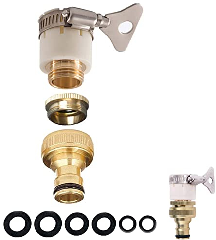 Round Universal Mixer Tap Hose Connector Adapter for Hose Pipe,1/2&3/4Inch 2in1 Garden Kitchen Brass Tap to Hose Connector,Hoses Pipe Fitting for Outside Garden Kitchen Taps,Top Max Diameter 23mm