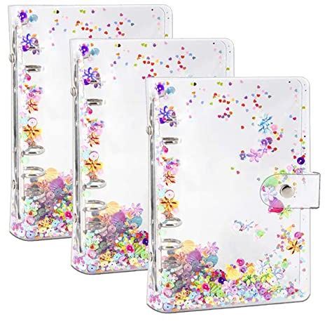 3 STÜCKE A6 Binderhülle, transparentes weiches PVC 6-Loch-Ringbuch, nachfüllbarer Papierbinder mit Glitzerpailletten, wasserdichte Loseblatt-Notizbuchmappe, Binderhülle für Schule, Heimbüro
