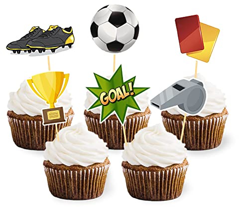 24 Stück Fussball Cupcake Toppers, Tortendeko Fussball | Soccer Tortenaufleger für Fussball Geburtstag Deko, Fußball Fan Party, Kinder Party, Tortendeko Geburtstag Junge
