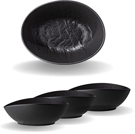 Wilmax - Bol - 3 pièces - Porcelaine - Noir - Pour une variété de plats - Va au four - Passe au lave-vaisselle - Imitation pierre naturelle - Résistant - Émaillé à la main - Idéal en set
