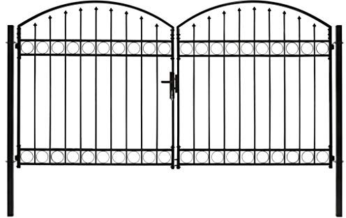 INLIFE Puerta de valla de doble hoja curvada de acero, 300 x 175 cm, negro, 42,8 kg, 146340