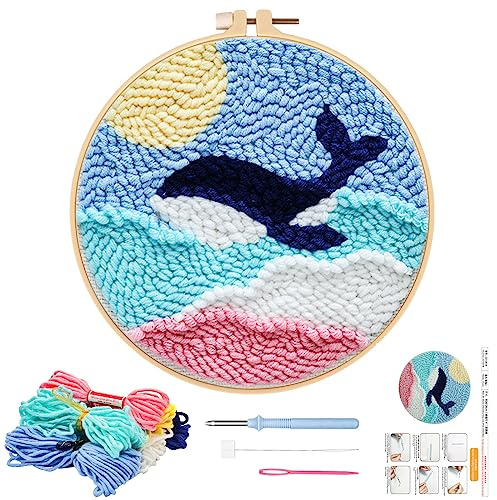 JSRQT Punch Needle Kit Balena Kit di Ricamo per Aghi da Punzonatura Strumento di Ricamo per Principianti Bambini Adulti Ricamo Starter Kit con Penna a Punzone Kit per Ricamo a Punto Croce Mestiere