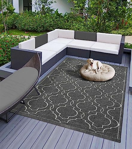 Taracarpet Teppich Indoor & Outdoor Teppich Capri mediteranes Florentiner Design, rechteckig, Höhe: 5 mm, Kurzflor Balkon Terrasse Küchenteppich Wohnzimmer anthrazit 200x290 cm