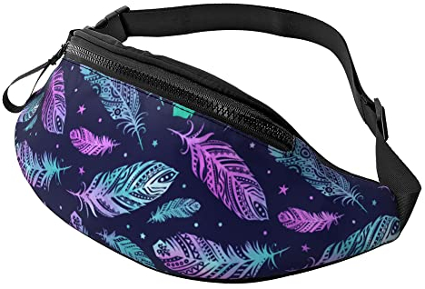 Handytasche Tasche Blau-Lila Feder Unisex Sporttasche Mode,Große Kapazität Gürteltasche Für Spazieren Aktivitäten Radfahren 14X35Cm