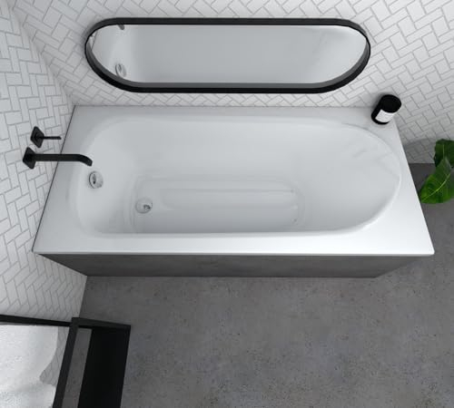 ECOLAM® Badewanne Wanne Rechteck Medium Polimat Acryl weiß 170x75 cm + Ablaufgarnitur Ab- und Überlauf Automatik Füße Silikon Komplett-Set