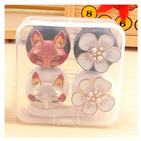 OWLKAY Lens Storage Cases， Contact Lens Cases,Mini Box Container, 2 Pairs Contact Lens Case Set Flower Contact Lenses Box Container for Lenses Travel Eyewear Accessories (Color : B) (Color : A)