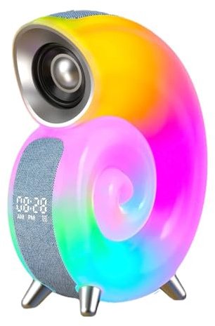 LANMOU Enceinte Bluetooth Reveil Veilleuse Lampe de Chevet Conch avec Réveil Haut-Parleur Bluetooth Portable Changement de Couleur LED Veilleuse pour Ado Fille Garçons