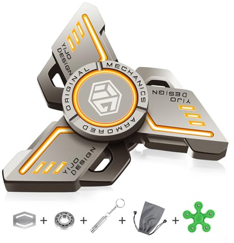 Luminoso Fidget Spinner, TGKYK Fidget Toy LED Juguete, Juguetes Sensoriales para Dedo Spinner de Mano de Metal de Alta Velocidad, Regalos Fiestas de Juguetes para Niños/Adultos - Naranja