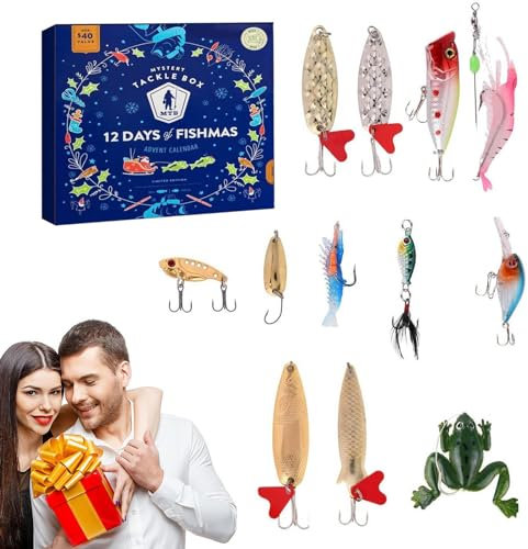 Fischköder-Weihnachtskalender | 12 Stück Fischköder-Weihnachts-Countdown-Kalender - Vivid Creative Angelköder, Strumpffüller, Angelzubehör, Adventskalender, Geschenk für Männer, Väter Cenmoo