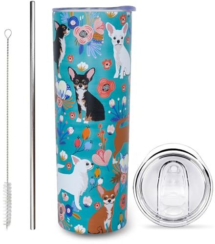 sxmluedn Chihuahua Gifts for Women Cute Dog Tumbler Coffee Cup for Women Chihuahua Travel Mug 20 Oz Stainless Steel Insulated Water Bottle With Lid and Straw